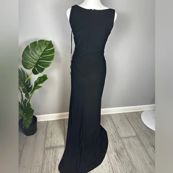 NWT Ieena for Mac Duggal Black Faux Wrap Sleeveless V Neck Gown Style #26531 - Picture 10 of 12